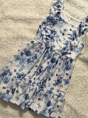 Tahar size 5 Girls Blue Floral Eyelet Ruffle Sleeveless Dress